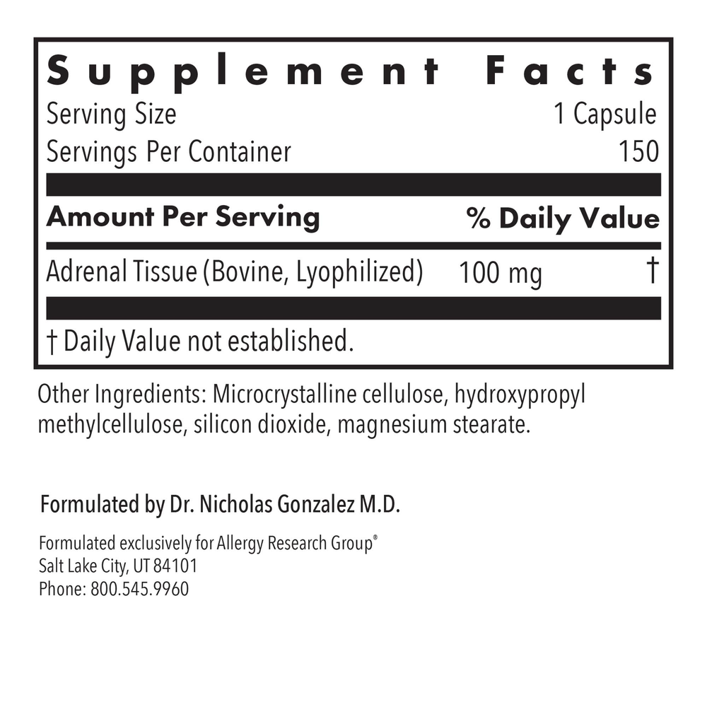 Adrenal 100 mg 150 vcaps - Adrenal Glandular Support for Fatigue, Stress & Hormonal Balance