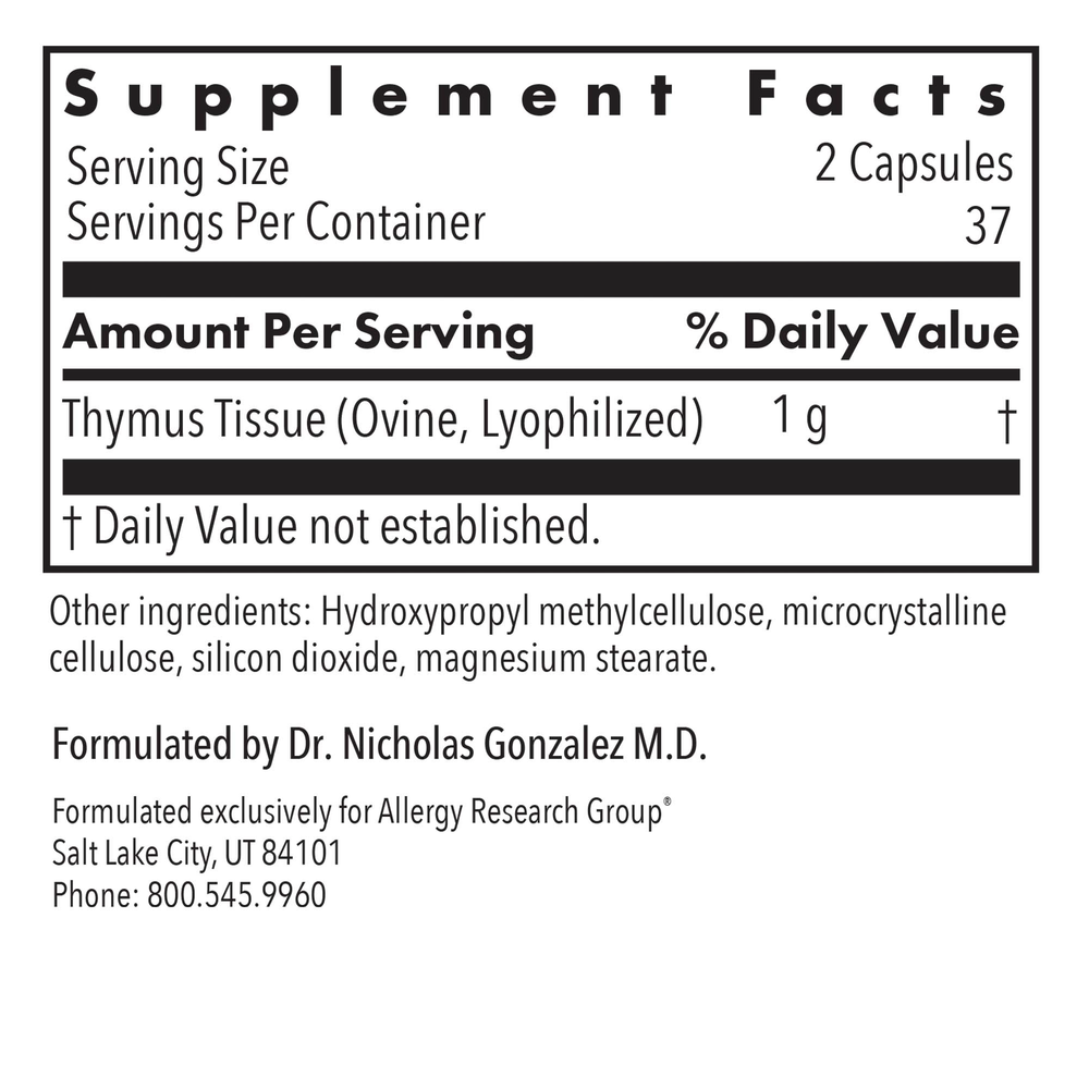 Thymus 1000mg 75 Vcaps - Immune-System Glandular for Thymus Support