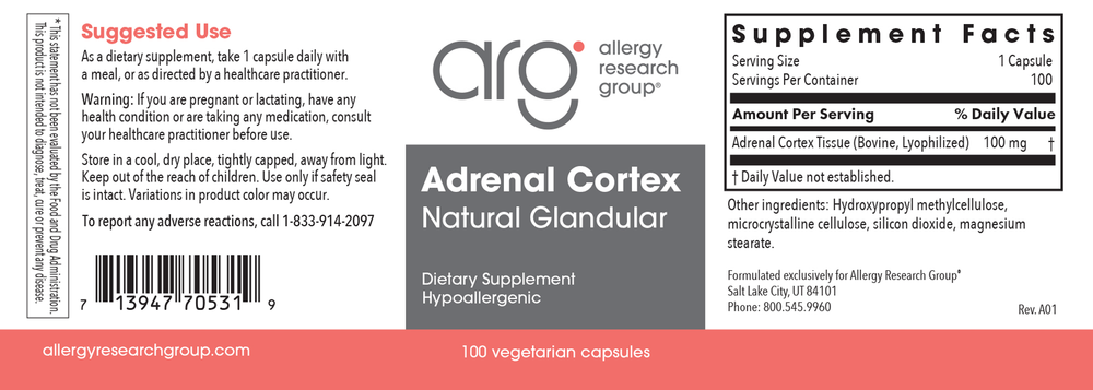 Adrenal Cortex 100 mg 100 vcaps - Support Stress Response & Energy Resilience