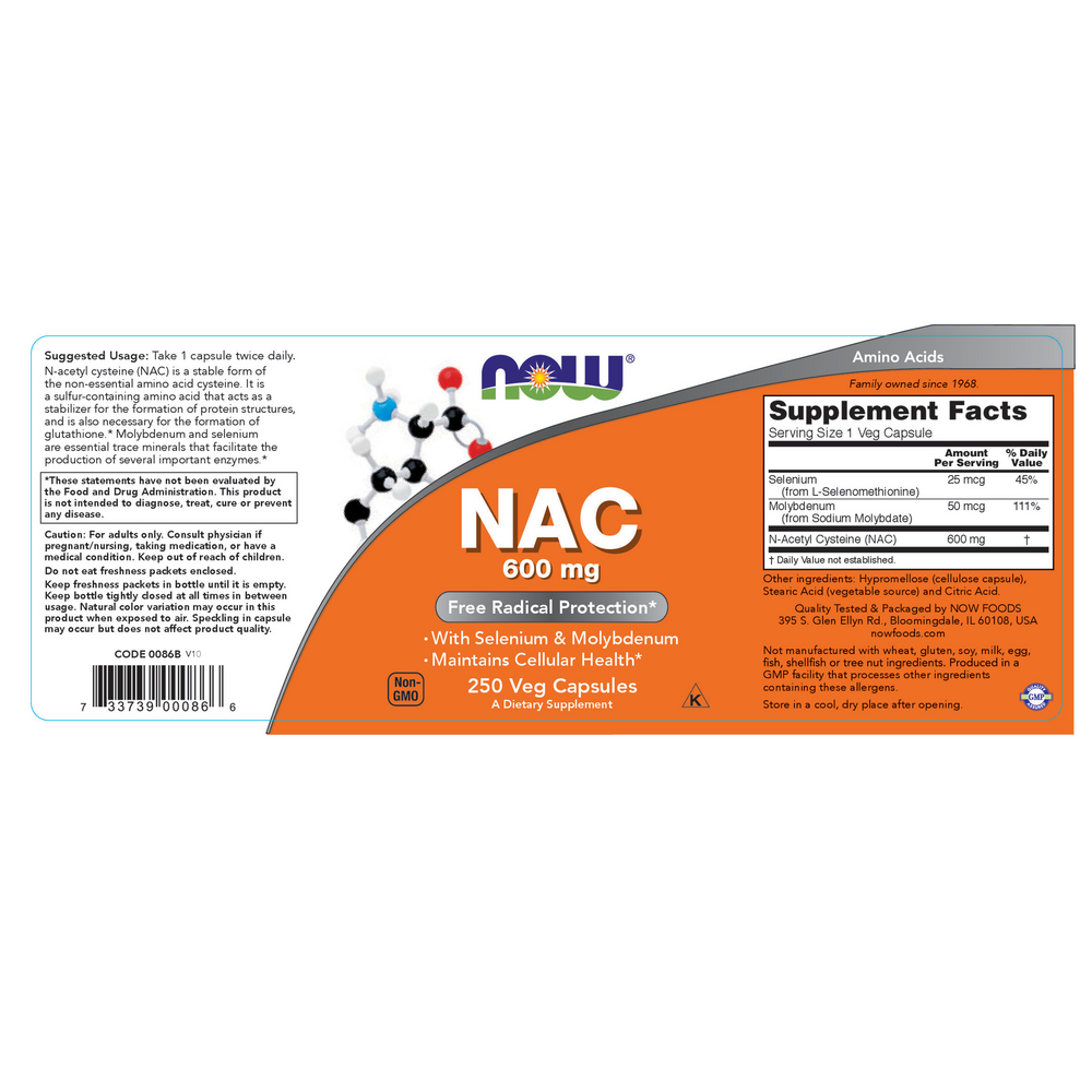 NOW NAC 600 mg | Glutathione Pre-cursor & Cellular Detox for Energy Systems