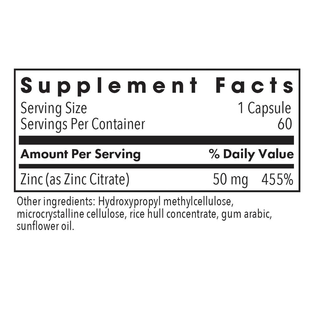 Zinc Citrate 50 mg 60 caps | Essential Mineral for Enzyme Function & Energy Metabolism